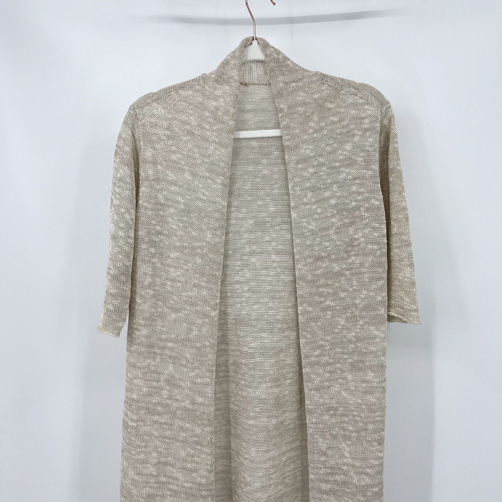 Eileen Fisher Cardigan L Beige Linen Blend Open Knit Open Duster Size Large - Picture 4 of 8